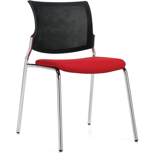 Offices To Go OTG13061 Guest Chair - Fabric Seat - Mesh Back - Chrome Frame - Four-legged Base - Poppy - No - 1 Each