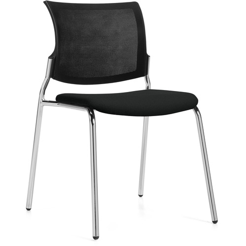 Offices To Go OTG13061 Guest Chair - Fabric Seat - Mesh Back - Chrome Frame - Four-legged Base - Carbon - No - 1 Each