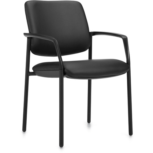Offices To Go OTG3920B Guest Chair - Black Luxhide, Bonded Leather Seat - Black Luxhide, Bonded Leather Back - Black Steel Frame - 1 Each