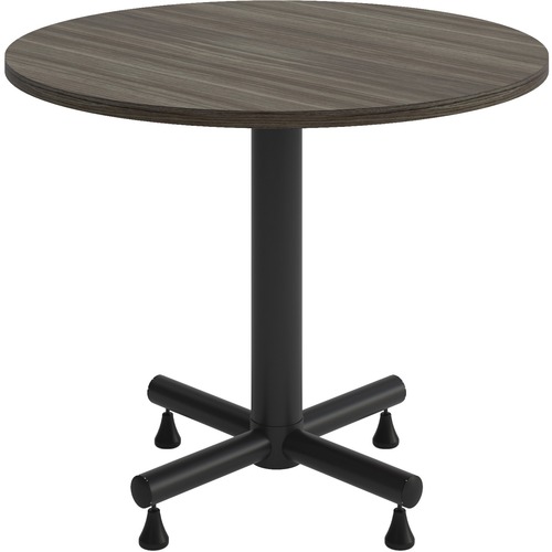Heartwood HDL Innovations Round Cafeteria Table - 30" x 36" , 1" Table Top, 0.1" Edge - Material: Polyvinyl Chloride (PVC) Edge, Metal Leg - Finish: Powder Coated Black Base, Gray Dusk Top