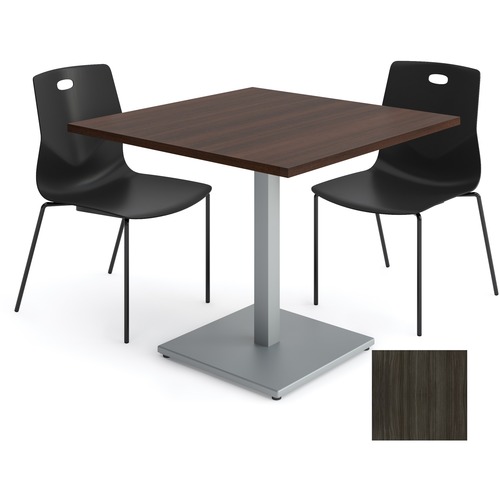 Heartwood HDL Innovations Square Cafeteria Table - 1" Table Top, 36" x 36" x 30" , 0.1" Edge - Material: Polyvinyl Chloride (PVC) Edge, Metal Base - Finish: Black Base, Gray Dusk