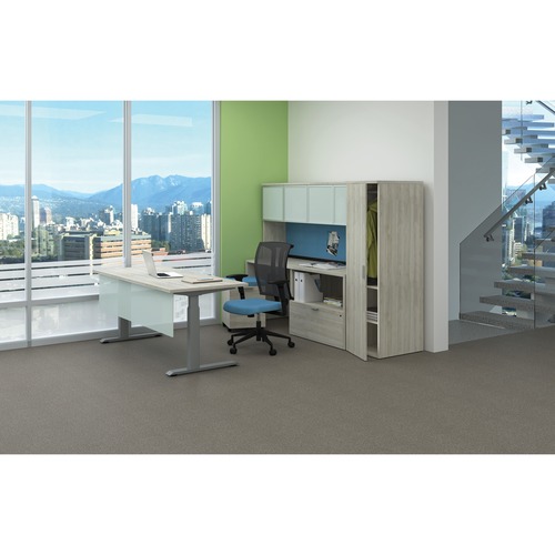 Heartwood Office Furniture Suite - 90" x 24" x 66" Credenza, 72" x 30" x 50" Desk - Material: Steel Frame, Plexiglass, Glass - Finish: Winter Wood