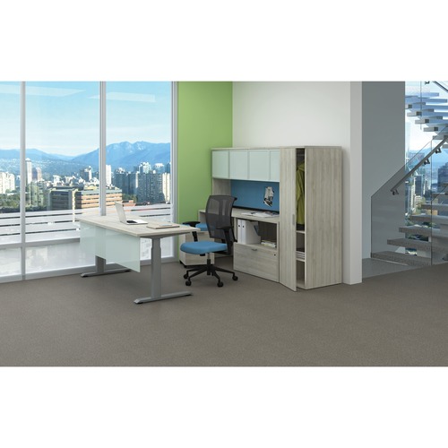 Heartwood Office Furniture Suite - 90" x 24"66" Credenza, 72" x 30"50" Desk - Material: Plexiglass, Glass - Finish: Winter Wood