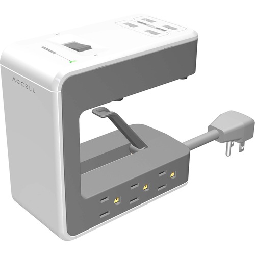 Accell Power U - Clamping power station for home and work with 6 surge protected AC outlets and 4 USB-A charging ports - 6 x AC Power, 4 x USB - 1800 VA - 1080 J - 120 V AC Input - 6 ft