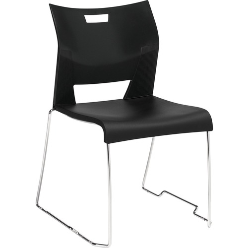 Global Duet Armless Ganging Chair, Polypropylene Seat & Back (6621G) - Black Polypropylene Seat - Black Polypropylene Back - Chrome Steel Frame - Sled Base - Plastic - 1 Each
