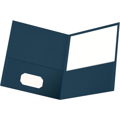 Oxford Letter Recycled Portfolio - 8 1/2" x 11" - 100 Sheet Capacity - 2 Inside Front Pocket(s) - Leatherette Paper - Dark Blue - 6 / Pack