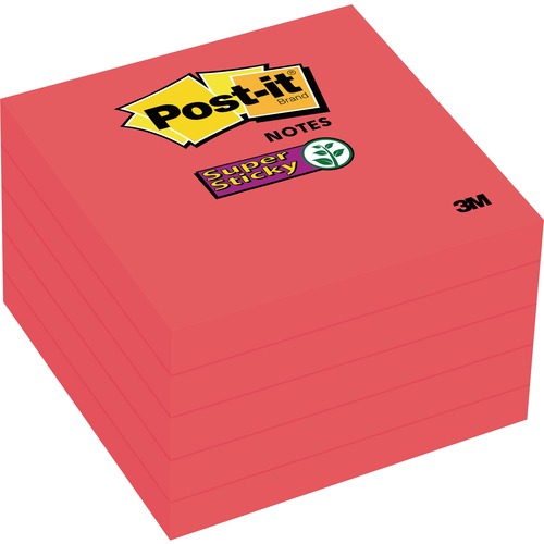 Post-it Super Sticky Adhesive Note - 3" x 3" - Square - 90 Sheets per Pad - Candy Red - Sticky, Adhesive - 5 Pack - Adhesive Note Pads - MMM6545SSRR