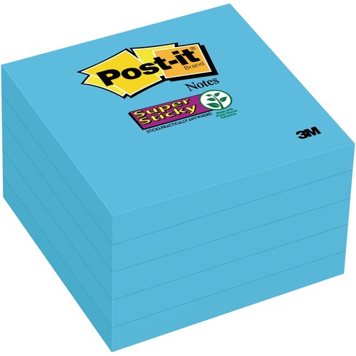 Post-it Super Sticky Adhesive Note - 3" x 3" - Square - 90 Sheets per Pad - Electric Blue - Sticky, Adhesive - 5 Pack - Adhesive Note Pads - MMM6545SSBE