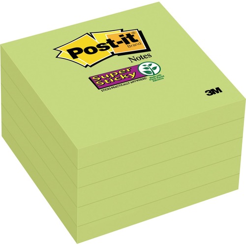 Post-it Super Sticky Adhesive Note - 3" x 3" - Square - 90 Sheets per Pad - Limeade - Sticky, Adhesive - 5 Pack - Adhesive Note Pads - MMM6545SSLE