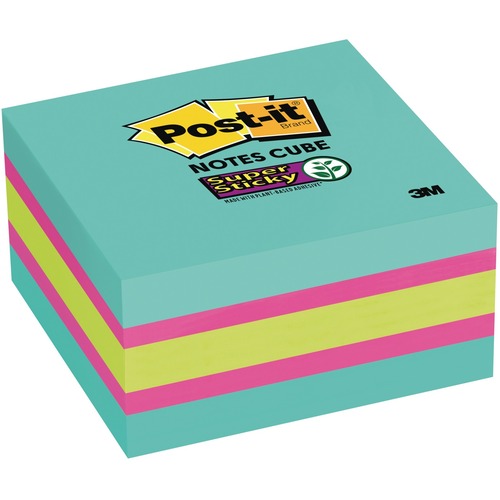 Post-it Super Sticky Adhesive Note - 3" x 3" - Square - 360 Sheets per Pad - Bright Blue, Pink, Green, Aqua, Fuchsia - Adhesive