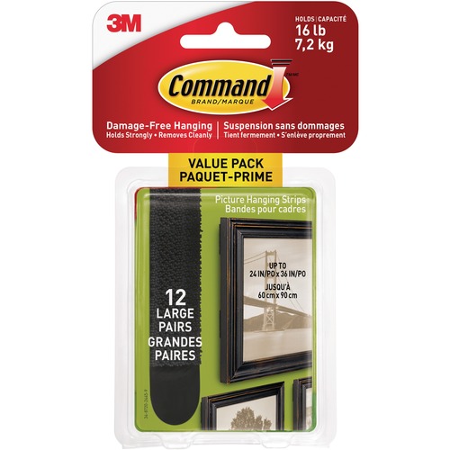 Command Hanging Strip - 7.26 kg Capacity - for Pictures - Black - 12 / Pack