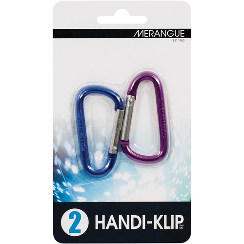 Merangue Carabiner Clip - 5.91" (150.11 mm) Length x 3.43" (87.12 mm) Width - for Key, Camera - Easy to Use, Removable - 2 / Pack - Assorted - Key Coils & Clips - MGE1008410100000