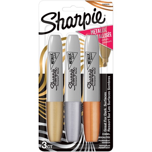 Sharpie Metallic Ink Chisel Tip Permanent Markers - Chisel Marker Point Style - Gold Metallic, Silver Metallic, Bronze Metallic - Permanent Markers - SAN2089609