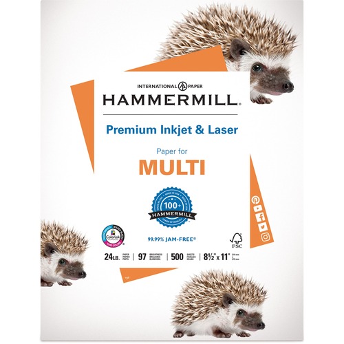 Hammermill Inkjet, Laser Copy & Multipurpose Paper - White - 97 Brightness - Letter - 8 1/2" x 11" - 24 lb Basis Weight - 500 Sheet