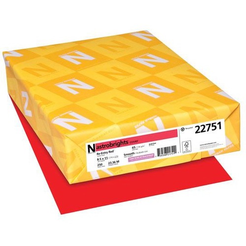 Neenah Laser, Inkjet Copy & Multipurpose Paper - Red - Recycled - Letter - 8 1/2" x 11" - 65 lb Basis Weight - 500 / Pack - FSC