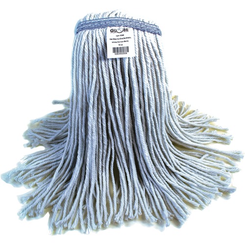 Globe Synthetic Wet mop Narrow Band 24oz Cut End White - 7" Width x 19" Length - Synthetic Yarn - 12 / Pack