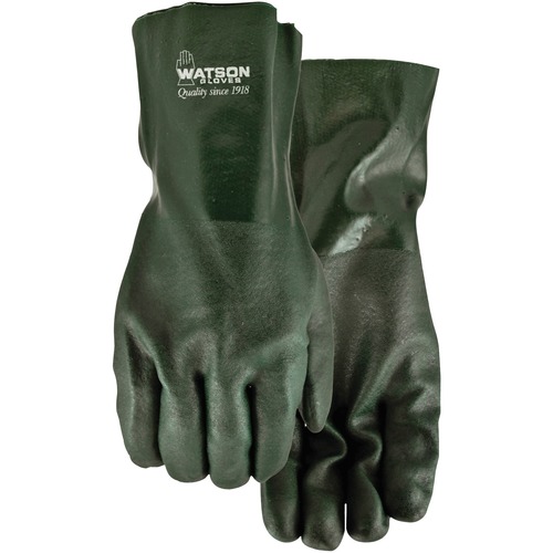 Watson Gloves Work Gloves - Chemical, Abrasion, Blade Cut Protection - Actifresh PVC Coating - OS Size - Cotton, Polyvinyl Chloride (PVC) - Green - Durable, Soft, Textured Finish, Comfortable, Gauntlet Cuff, Abrasion Resistant, Puncture Resistant, Tear Re - Gloves - WSGWG12