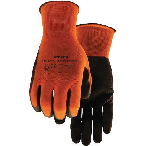 Watson Gloves 397X6 Stealth Heavy Artillery - Dirt, Debris, Abrasion, Oil, Wet Protection - Crinkle Latex Coating - Medium Size - Polyester Shell, Latex Palm - Hi-vis Orange - Snug Fit, Knit Wrist, Puncture Resistant, Tear Resistant - For Home, Automotive
