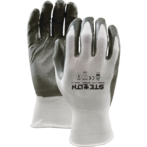 Watson Gloves 389 Stealth Lite Speed - Dirt, Debris Protection - Nitrile Coating - X-Large Size - Nylon Shell - Gray, White - Textured Finish, Seamless, Snug Fit, Abrasion Resistant, Puncture Resistant, Comfortable, Ergonomic, Knit Wrist, Tear Resistant, 