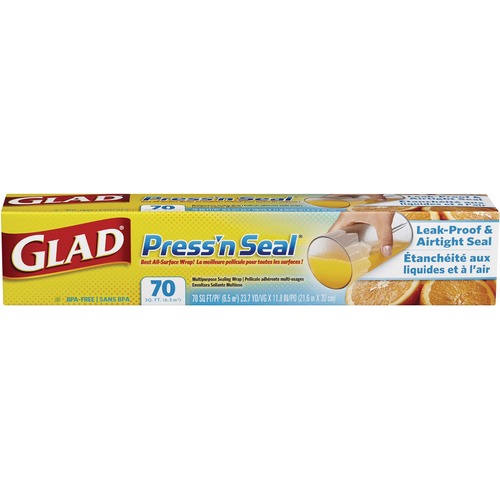 Glad Press 'N Seal Wrap - 13.17" (334.42 mm) Width x 71 ft (21640.80 mm) Length - BPA Free, Leak Proof, Spill Resistant, Self-stick, Microwave Safe, Airtight