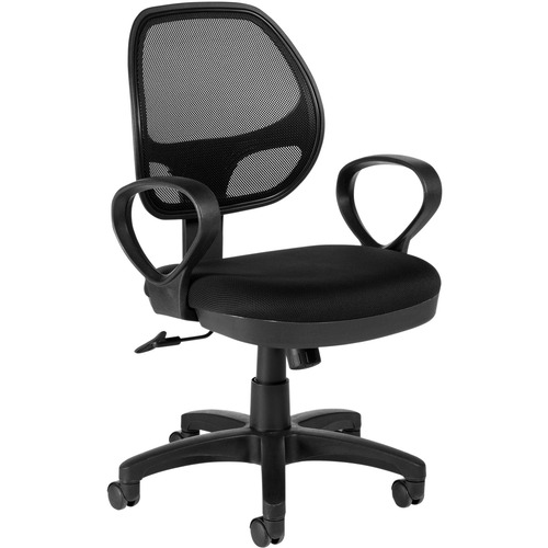 Offices To Go Geo Mesh Medium Back Tilter Chair with Loop Arms Fabric Seat Black - Fabric Seat - Mesh Back - Mid Back - Black