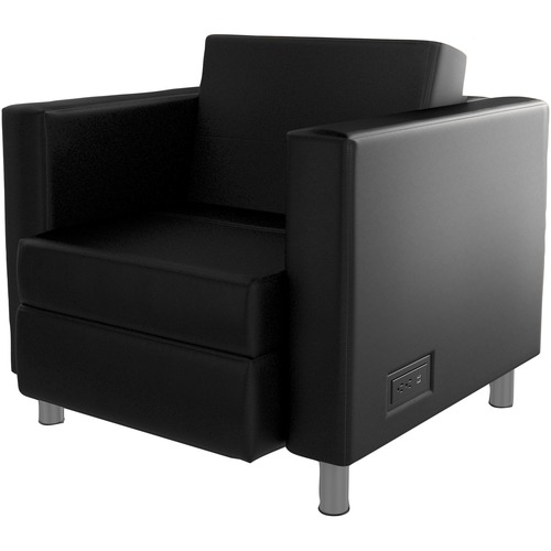 Global Citi Lounge Chair with Power Block Leather and Mock Leather Black - Finish: Black