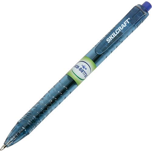 SKILCRAFT® Ballpoint Pens - Medium Pen Point - Retractable - Blue Ink - Transparent Blue Barrel - 1 / Dozen