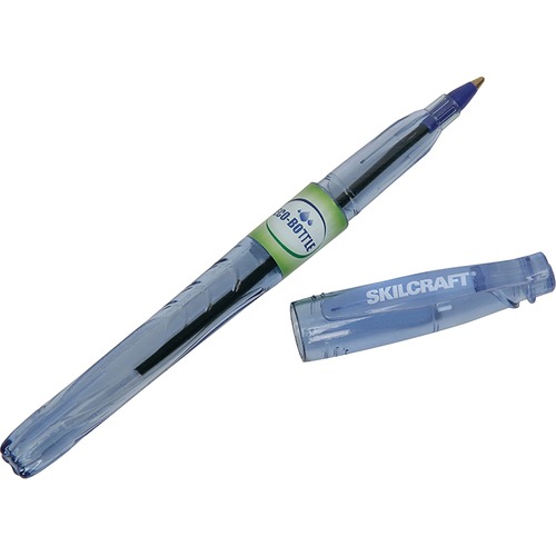 SKILCRAFT Ballpoint Stick Pen - Fine Pen Point - Blue Ink - Transparent Blue Barrel - 12 / Dozen