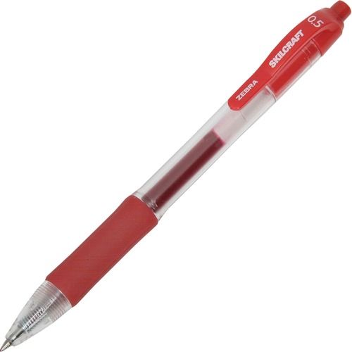 SKILCRAFT® Retractable Gel Pen - 0.5 mm Fine Pen Point - Retractable - Red Ink - Gel-based, Water Based - 1 / Dozen