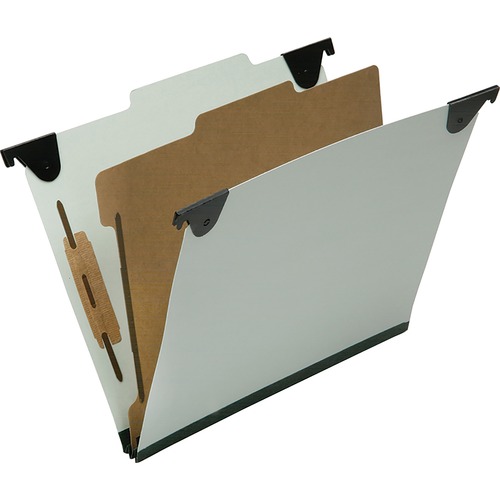 SKILCRAFT® 2/5 Tab Cut Letter Recycled Hanging Folder - 1" Folder Capacity - 8 1/2" x 11" - Right of Center Tab Position - 1 Divider(s) - 25 pt. - Light Green - 60% Fiber Recycled - 10 / Box
