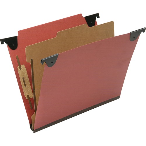 SKILCRAFT® Straight Tab Cut Letter Recycled Hanging Folder - 2" Folder Capacity - 8 1/2" x 11" - Top Tab Position - 1 Divider(s) - 25 pt. - Red - 60% Fiber Recycled - 10 / Box - TAA Compliant