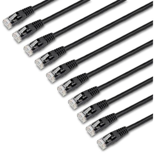 StarTech.com 6 ft. CAT6 Cable - 10 Pack - Black CAT6 Ethernet Cords - Molded RJ45 Connectors - ETL Verified - 24 AWG (C6PATCH6BK10PK) - 6 ft. CAT6 Ethernet cable multipack meets all ANSI/TIA-568-D Category 6 patch cable specifications - High quality ETL V