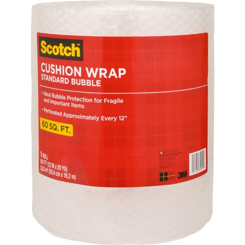 Scotch Perforated Cushion Wrap - 12" Width x 65 ft Length - 0.5" Bubble Size - Heavy Duty, Recyclable, Lightweight, Perforated, Non-scratching, Easy T