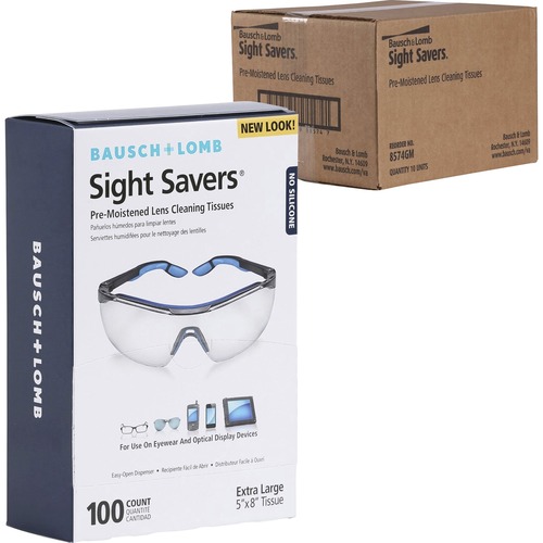 Bausch + Lomb Sight Savers Lens Cleaning Tissues - For Reading Glasses, Eyeglasses, Monitor, Camera Lens, Binocular - Anti-fog, Anti-static, Pre-moistened, Silicone-free, Individually Wrapped - 100 / Box - 1000 / Carton - Multi