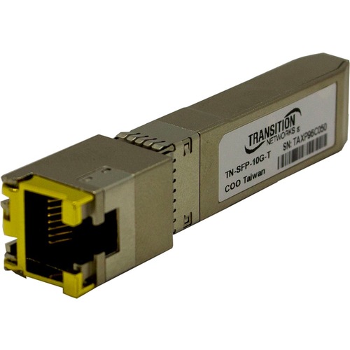 Transition Networks SFP+ Module - For Data Networking, Optical Network - 1 x RJ-45 10GBase-T LAN - Twisted Pair10 Gigabit Ethernet - 10GBase-T