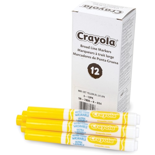 Crayola Ultra-Clean Marker - Wide Marker Point - Yellow - 12 / Pack