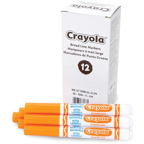 Crayola Ultra-Clean Marker - Wide Marker Point - Orange - 12 / Pack