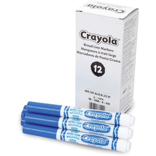 Crayola Ultra-Clean Marker - Wide Marker Point - Blue - 12 / Pack