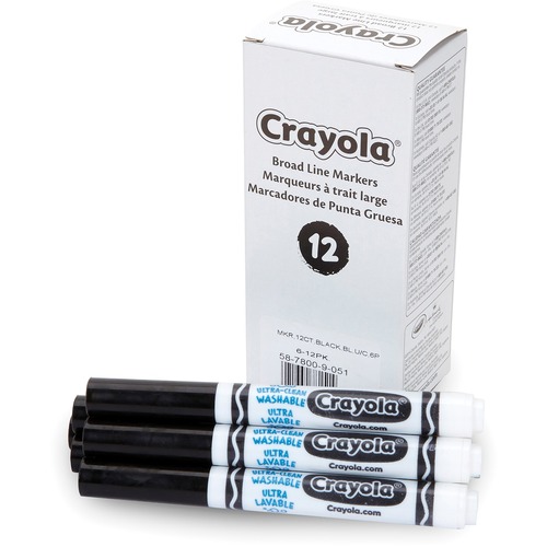 Crayola Ultra-Clean Marker - Wide Marker Point - Black - 12 / Pack