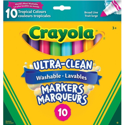Crayola Ultra-Clean Washable Markers - Broad Line Tip - 10 Tropical Colours