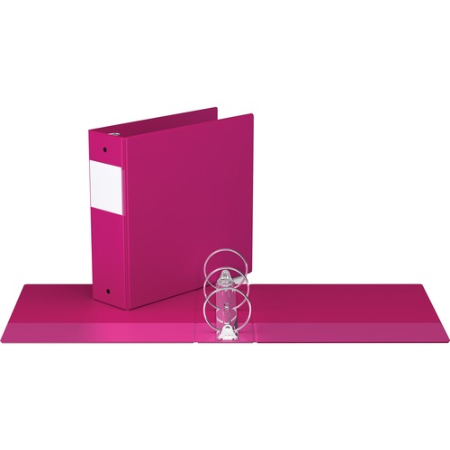 Davis Ring Binder - 3" Binder Capacity - Letter - 8 1/2" x 11" Sheet Size - 3 x Round Ring Fastener(s) - 2 Inside Front & Back Pocket(s) - Vinyl, Chipboard - Pink - Recycled - Label Holder, Eco-friendly - 1 Each