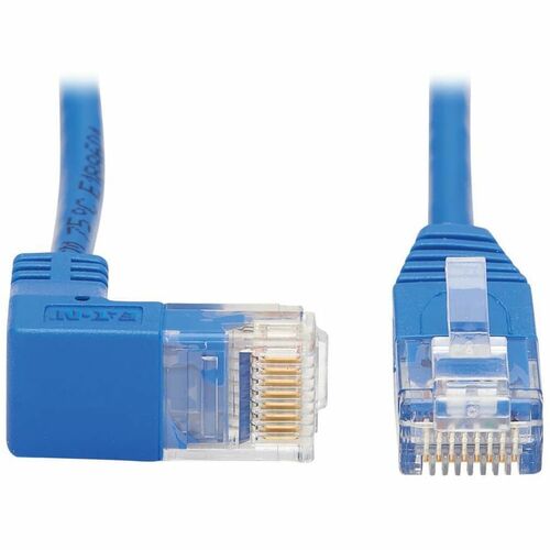 Tripp Lite Cat6 Ethernet Cable Down Right Angled Slim Molded M/M Blue 7ft - 7 ft Category 6 Network Cable for Network Device, Router, Server, Switch, Workstation, VoIP Device, Printer, Computer, Photocopier, Modem, Patch Panel, ... - First End: 1 x RJ-45 