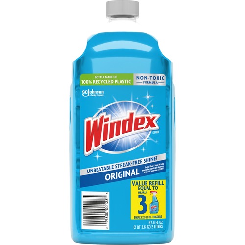 Windex® Original Glass Cleaner Refill - 67.6 fl oz (2.1 quart)Bottle - 1 Each - Streak-free, Film-free, Phosphate-free - Blue