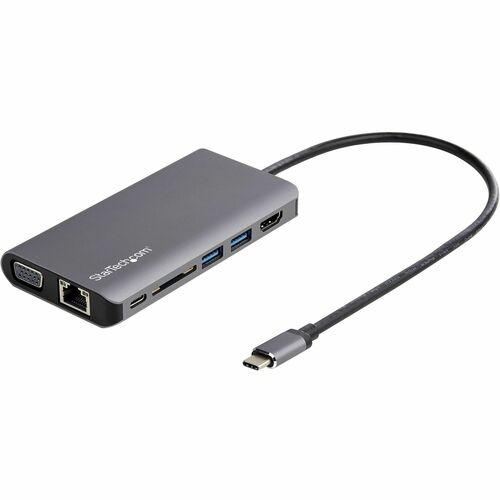 StarTech.com USB C Multiport Adapter - USB-C Mini Travel Dock w/ 4K HDMI or 1080p VGA - 100W PD Pass-Through, 3x USB, SD, GbE, Audio - 8-in-1 USB-C Travel Dock w/ 4K 30Hz HDMI/VGA, 2 USB-A, USB-C, SD, GbE, Headset/mic - USB-C Multiport adapter w/ up to 10