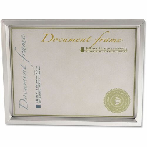 Universal Products Document Frame - Holds 8.50" x 11" Insert - Rectangle - Desktop - Portrait, Landscape - Brushed Metal - Easel Back - Plastic - Metallic Silver - 1 Each