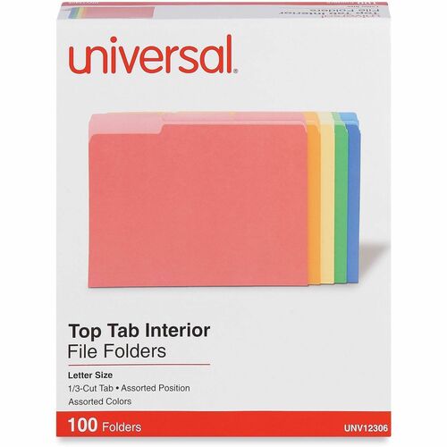 Universal 1/3 Tab Cut Letter Top Tab File Folder - 8 1/2" x 11" - Assorted Tab Position - 11 pt. - Stock - 100 Box