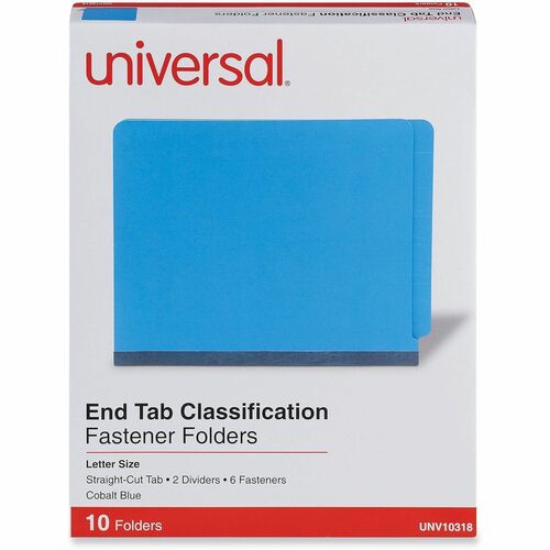 Universal Straight Tab Cut Letter Classification Folder - 8 1/2" x 11" - 2" Expansion - 6 Fastener(s) - 2" Fastener Capacity - End Tab Location - 2 Divider(s) - Cobalt Blue - 10 Box