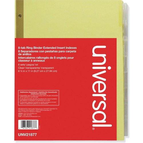 Universal Index Divider - 8 Side Tab(s) - 8.5" Divider Width x 11" Divider Length - 3 Hole Punched - Buff Paper Divider - Clear Plastic Tab(s) - Recycled - Customizable, Double-sided, Gold Reinforced Binding Edge - 6 Set