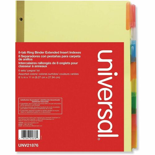 Universal Index Divider - 8 Write-on Side Tab(s) - Letter - 8.50" Width x 11" Length - 3 Hole Punched - Buff Paper Divider - Assorted Plastic Tab(s) - Recycled - Customizable, Double-sided, Gold Reinforced Binding Edge - 6 Set