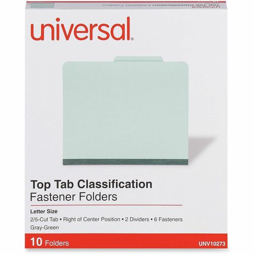 Universal 2/5 Tab Cut Letter Classification Folder - 8 1/2" x 11" - 2" Expansion - 6 Fastener(s) - 2" Fastener Capacity - Top Tab Location - Right of Center Tab Position - 2 Divider(s) - Gray, Green - 10 Box